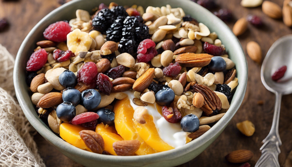 Trail Mix Breakfast Bowl with Dried Fruits